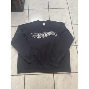Mattel Hot Wheels Gray Logo Black Crewneck Sweatshirt Unisex XL